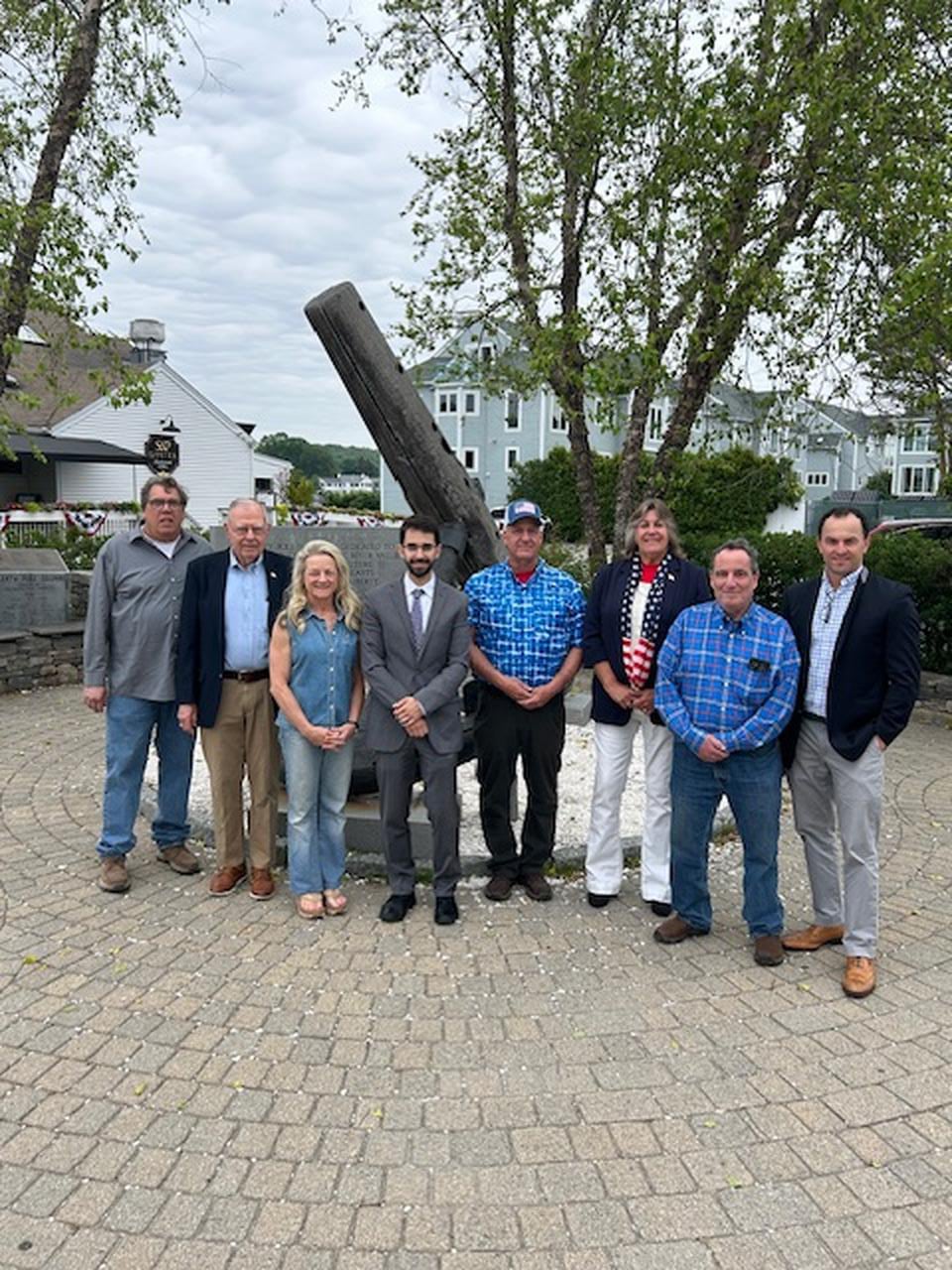Mystic CT Liberty Pole Park committee members gathered at the historic landmark